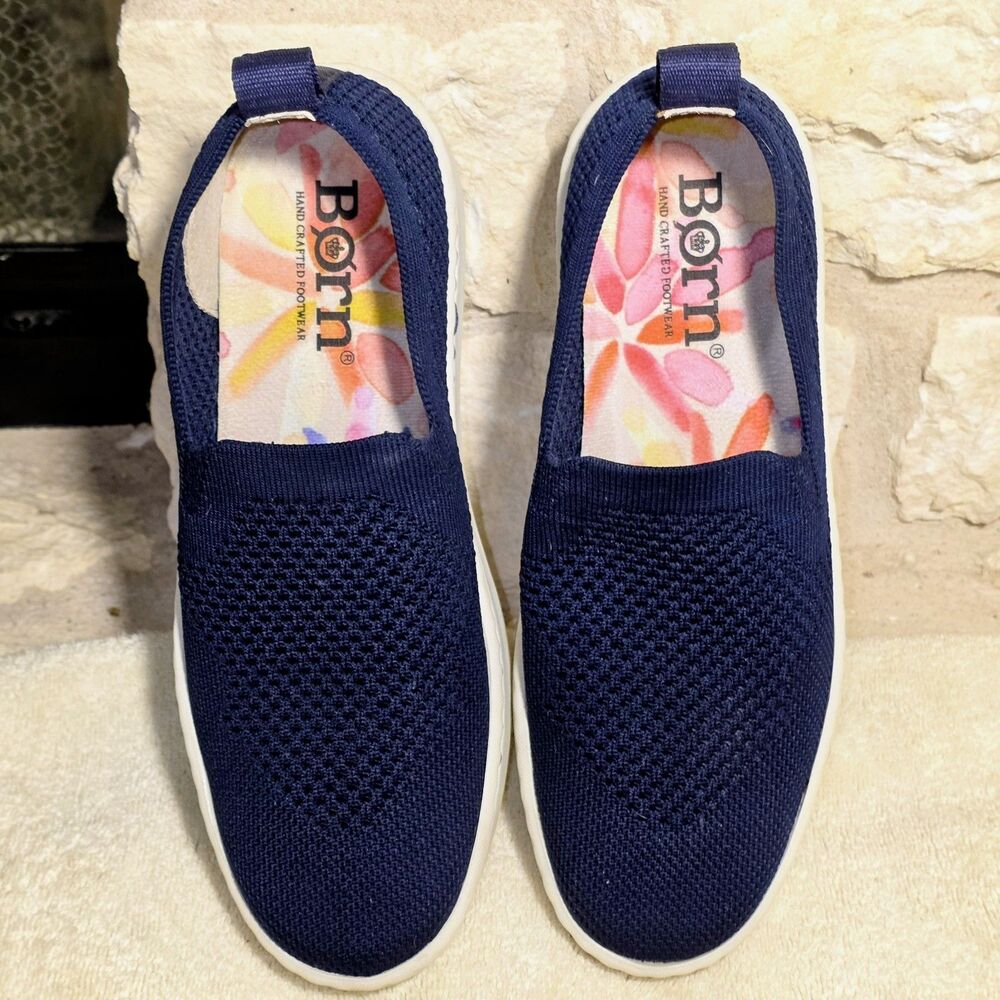 Born Solstice Flats Women's Size 8.5 M Navy Blue Knit Fabric Slip On Shoes ($90)